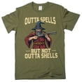 thumbnail image 1 of funny outta spells but not outta shells humorous wizard magician tee shirt, 1 of 6
