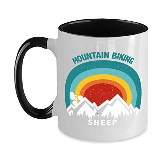 funny-vintage-mountain-biking-sheep-sunset Two Tone Black and White Coffee Mug