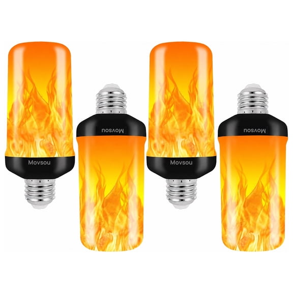LED Flickering Flame Light Bulbs, 4 Modes Gravity Activated Fire Lamp for Halloween Indoor Party, 4 Pack