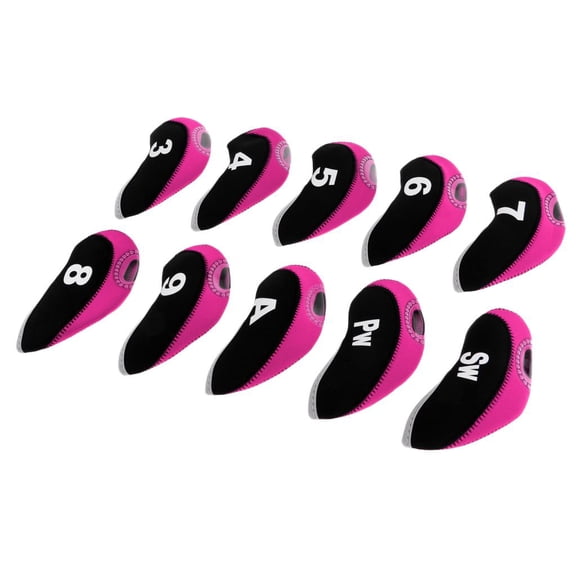 funtasica 10PCS Neoprene Golf Club Headgear Iron Case Pouch for Men Golf Game Accessories - black +Rosy Black+Rosy