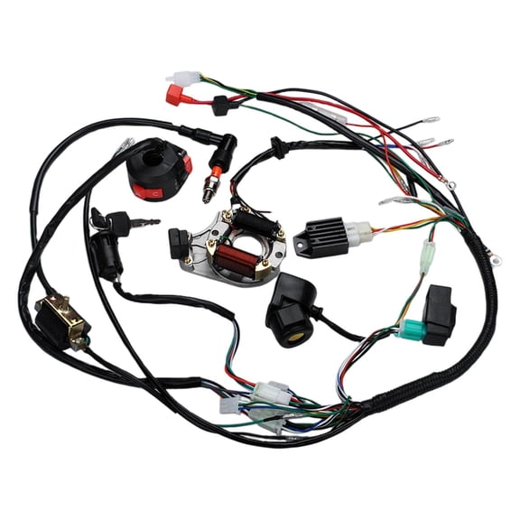 funtasica 1Set Full Electrics Wiring Harness with Cdi Stator Solenoid Relay Coil Spark Plug for Dirt Bike ATV Buggy Scooter 50cc -125cc