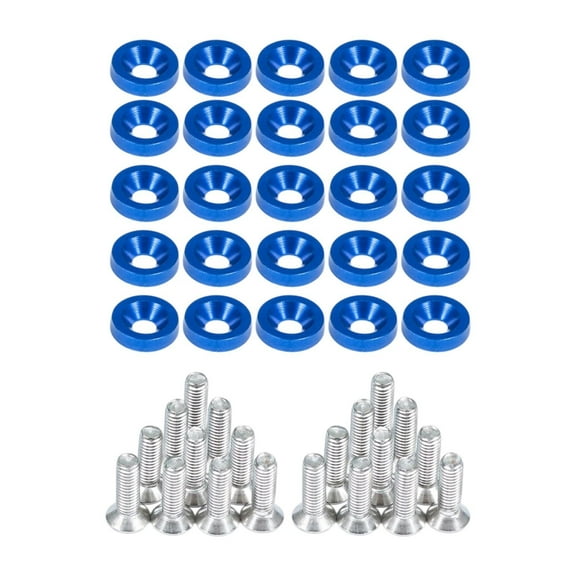 funtasica 20× Blue Billet Aluminum Bumper Washer Bolt Engine Bay Dress Up Kit & M6