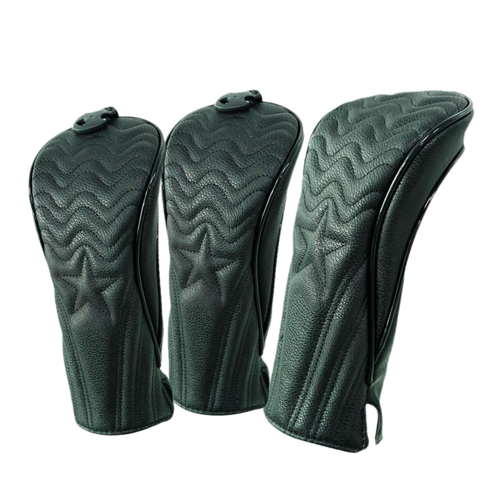 funtasica 3 Pcs Waterproof PU Golf Club Head Covers for Woods Driver Hybrids, Long Neck Golf Club covers for head Set Golfer Gifts