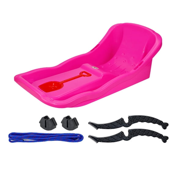 funtasica 35 Inch Snow Sled Winter Toy Sleigh Multifunctional for Aduls Kids Large Sledge Grass Sliding Sled for Backyard Outdoor Lawn Rose Red