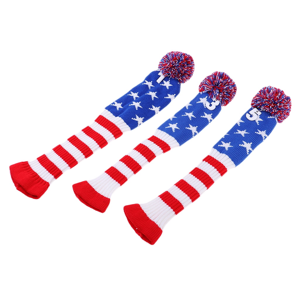 funtasica 3Pcs Golf Club Knitted Headcovers Head Covers Vintange Headcover Socks Covers 1-3-5 For Driver & Fairway Woods