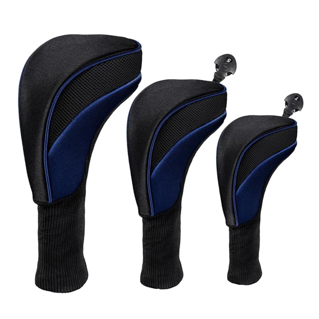 funtasica 3pcs Golf wood top Cover Mesh Long Neck 400cc Driver Headcover Sleeves - Blue