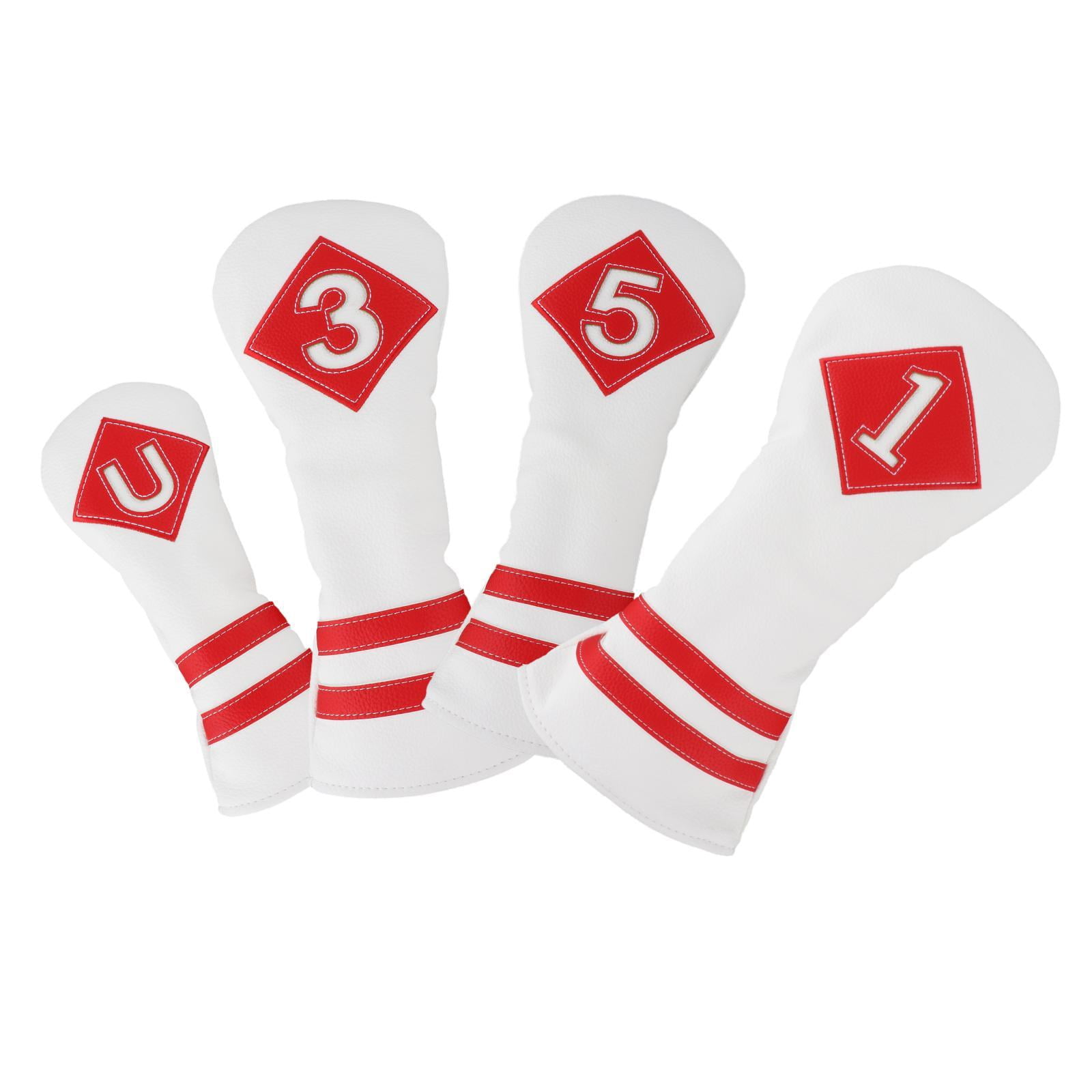 funtasica 4x Universal Golf wood top Cover Golf Club Headcover Driver Woods Protective UT Sleeves PU Leather Long Neck Embroidery for Hybrid , Number White Red Number