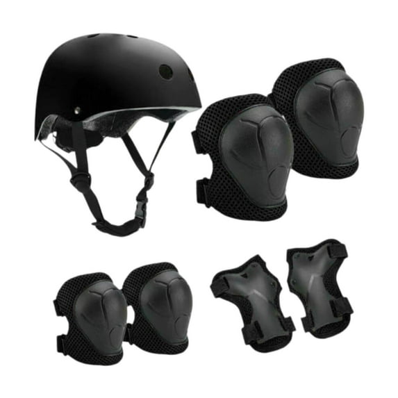 funtasica 7 Pieces Kids Helmet Protection Gear Set Hand Elbow Knee Pads Teens Children Skateboard Helmet for Bike Riding Sports Black