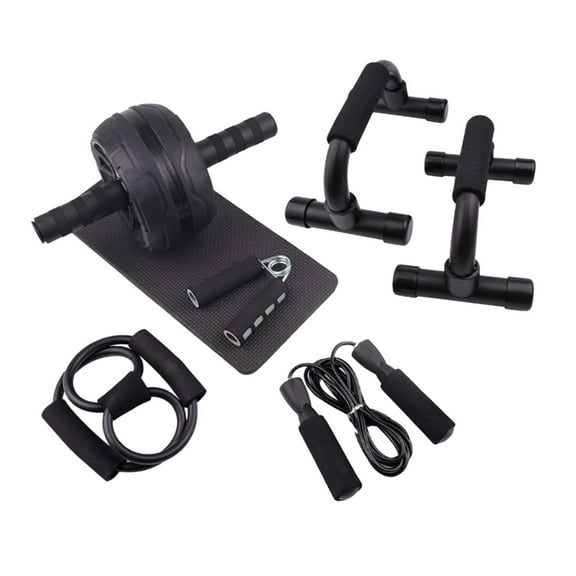 funtasica Abs Roller Wheel Indoor Fitness Equipment Set Home Gym Workout Chest Expander Black