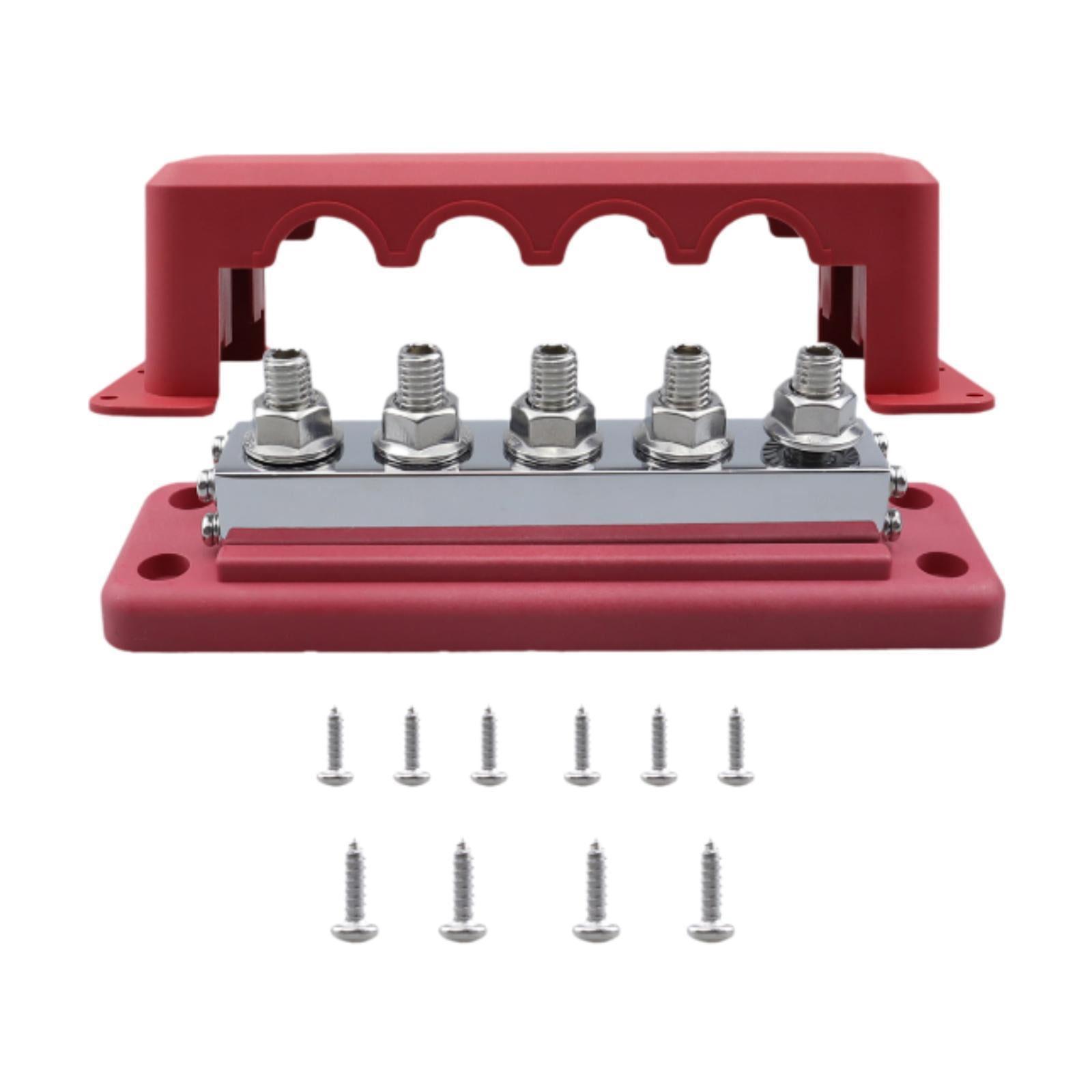 funtasica Bus Bar Power Distribution Block Max 300V 600A Heavy Duty, 5 Post Busbar Terminal Block for Boat, Automotive, RV, Car, Yacht Red