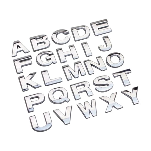 funtasica Car Letter Sticker Metal 3D Decal Waterproof Anti Scratch Universal DIY Customizable Uppercase Letters Polished Chrome Shiny Finish Suitable for RV Ve Silver