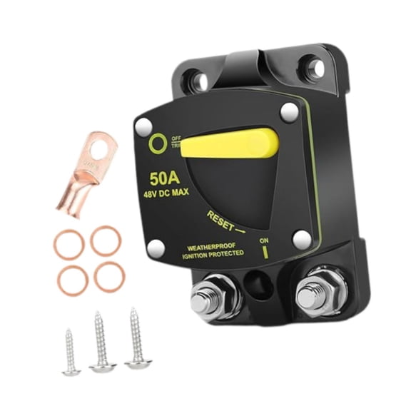 funtasica Generic Circuit Breaker Box Waterproof Easy to Install Manual Reset Switch 12V- 48V DC for Electronic RV ATV Car Trailer 50A