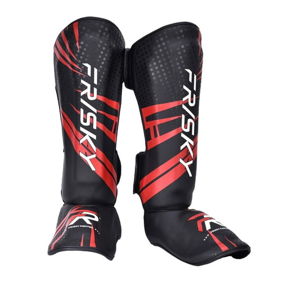 funtasica Kickboxing Shin Guards Leg Foot Guards Boxing Equipment Shin Instep Pads Shin Protection for Boxing Kicking Kickboxing Karate L Red Black