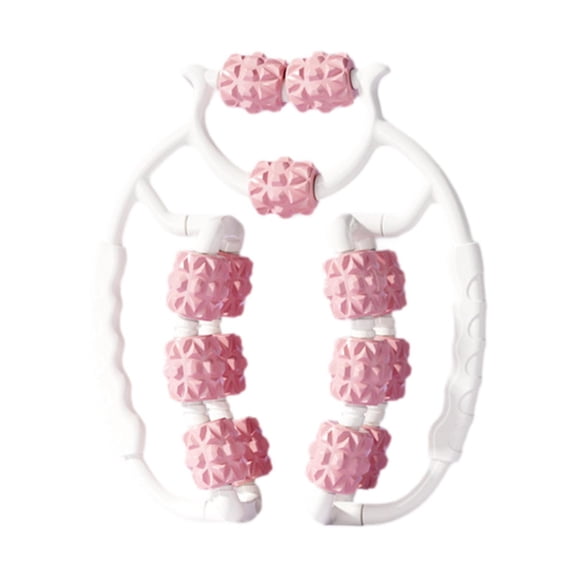 funtasica Leg Massager Roller Deep Tissue Massage Tool 15 Wheels Relax Muscle Massager 360 degree Handheld Foam Roller for Yoga Sports Indoor Pink