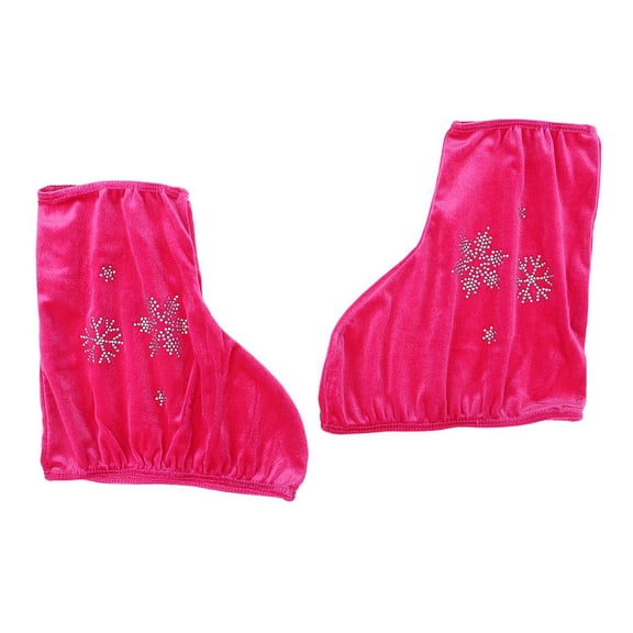 funtasica Pack of 2 Velvet Ice Skating Roller Stake Boot Covers Overshoes Protecting Cloth with Sparkling Rhinestone Particles Design , Rose Red-M, as described