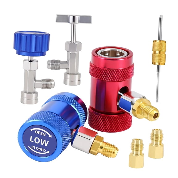 funtasica R1234yf Adapter Kit Connector Air Conditioning Automotive 6 Ball Snap Locking Solid High Side and Low Side Self Sealing Can Tap