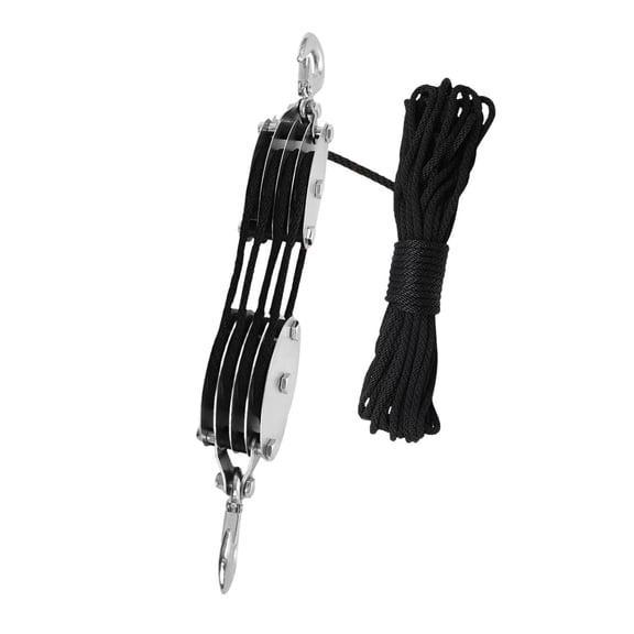 funtasica Rope Hoist Lifting Heavy Objects, Sturdy, Metal Wheels Bearing Structure, Heavy Duty, Professional Rope Hoisting Pulley Block , 4 Wheel Black Rope, 20m Rope