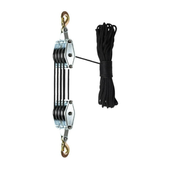 funtasica Rope Pulley Hoist Block and Tackle Sturdy Labor Saving Professional Portable Lifting Heavy Objects Rope Hoisting for Building 4 Wheel and 20m Rope