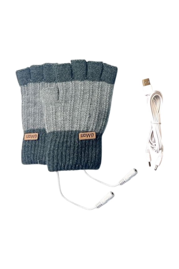 USB Heated Gloves Cold Weather Fingerless for Gaming Computer Work Typing Laptop Gray