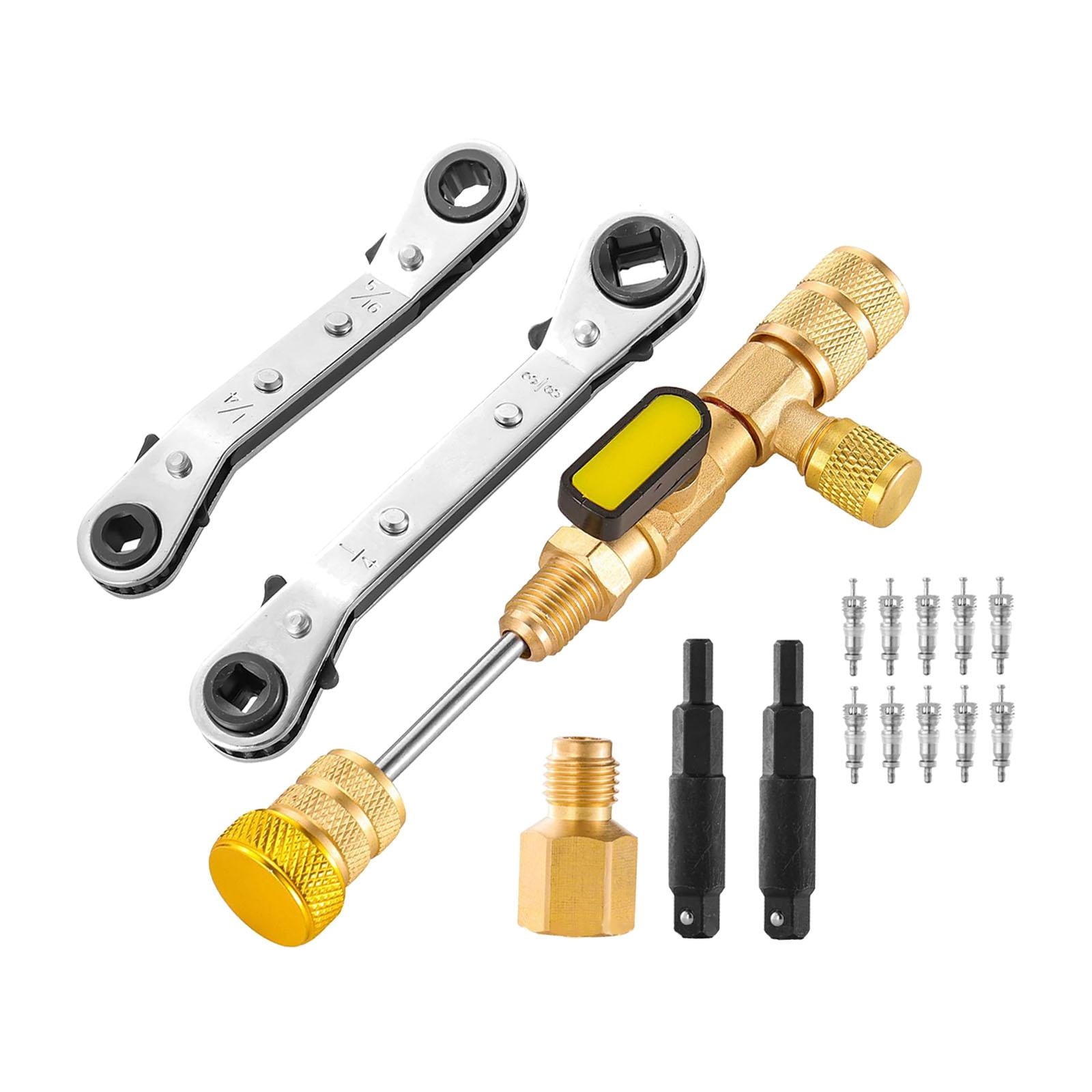 funtasica Valve Core Remover and Installer Tool Service Wrench,10 Valve Cores,Double Size SAE 1/4 and 5/16 Port for Air Conditioners