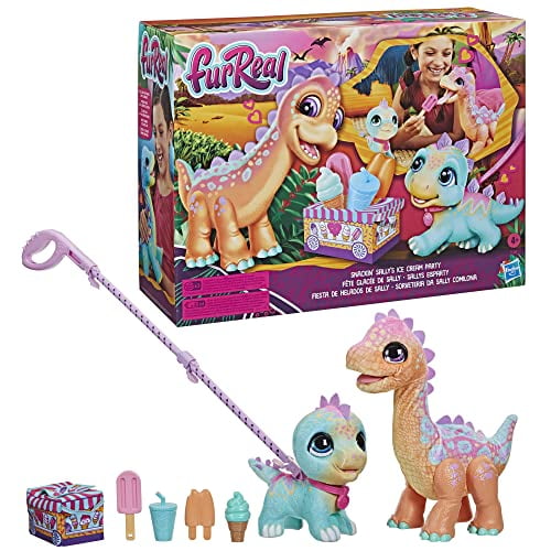 furReal Snackin Sallys Ice Cream Party Electronic Pet with 40+ Sounds and Reactions, Plus Walkalots Dinosaur; 5 Accessories; Ages 4 and Up