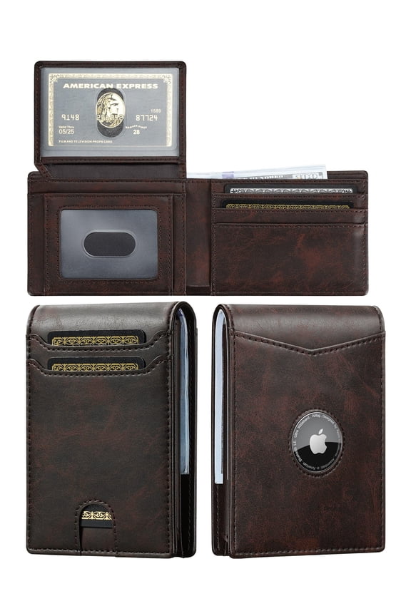 Air Tag Wallet Men: Wallet with Airtag Holder - Wallet for Airtag Men Slim Minimalist with ID Window RFID Leather Wallet Y101