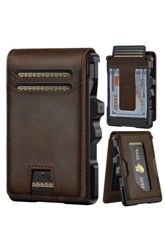 Genuine Leather Wallet for Men: Slim RFID Minimalist Wallets with Money Clip - Smart Pop Up Credit Card Holder for Front Pocket - Gifts for Husband Father on Birthday Anniversary Y101