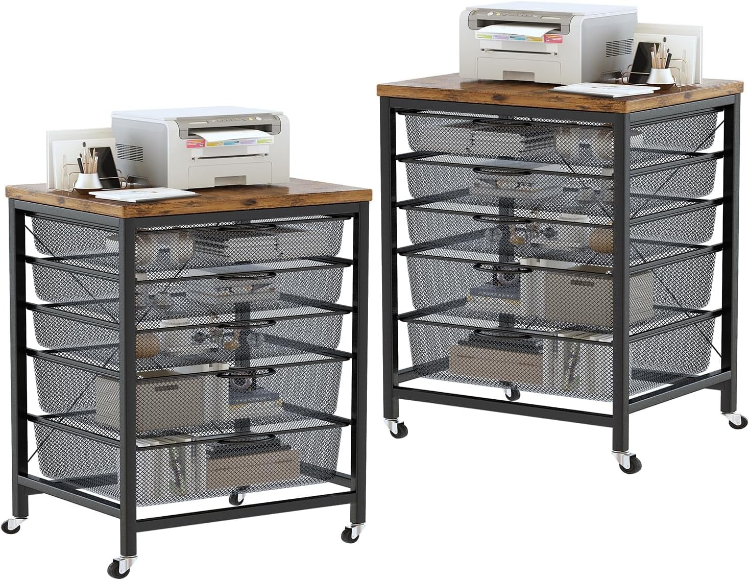 furlinkhm 2 Piece Rolling File Storage Cabinet,5 Drawers Cart Organizer ...