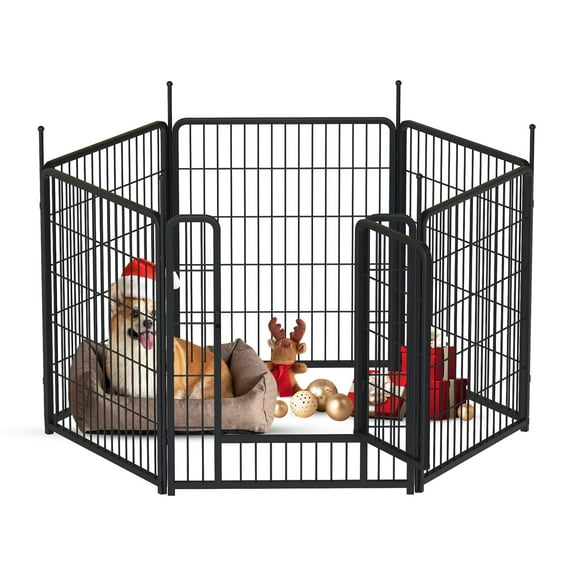 furlinkhm 32'' Dog Playpen Indoor/Outdoor, 6 Panels Metal Dog Fence with Doors, Portable Pet Dog Cage Outdoor Exercise Pen, Foldable Puppy Playpen Kennel for Garden Yard, RV Camping