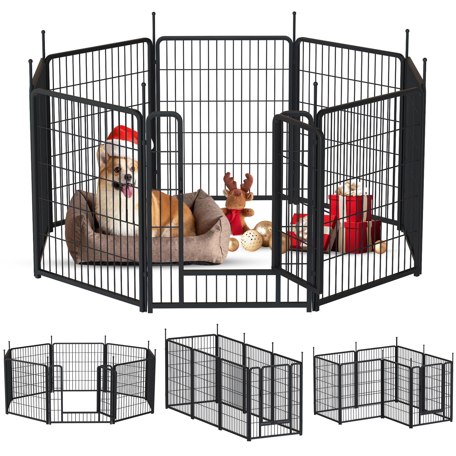 32'' Black Metal 8-Panel Foldable Dog Playpen