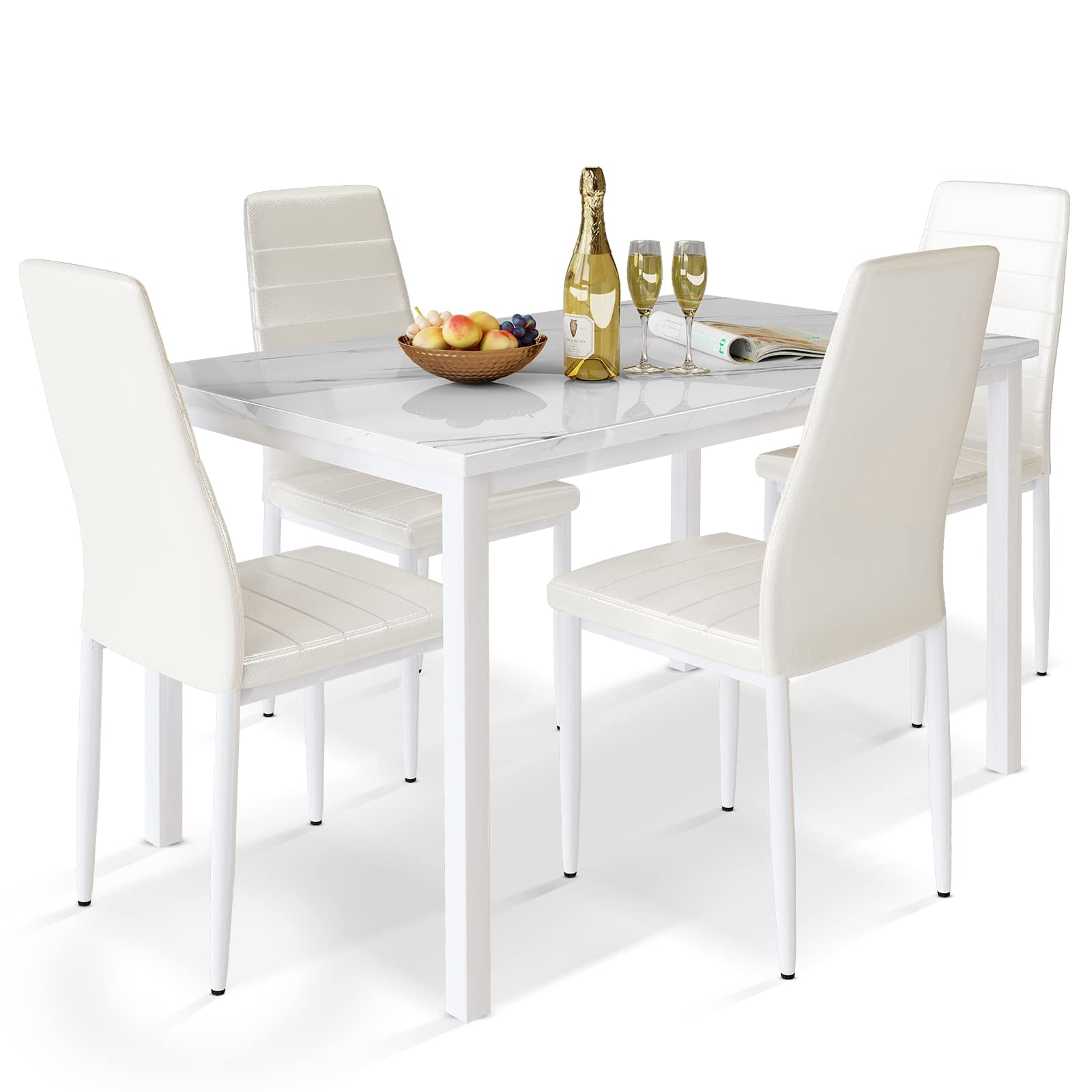 furlinkhm 5-Piece Dining Table Set for 4, Faux Marble Kitchen Table and ...