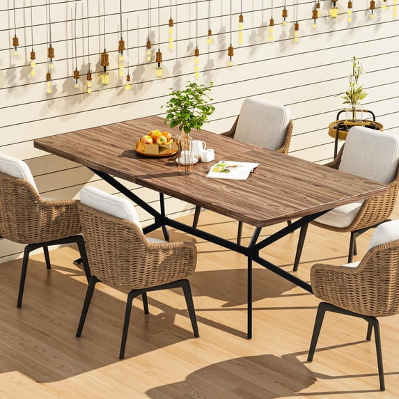furlinkhm 70.8'' Large Kitchen Dining Room Table for 6-8, Rectangular Wooden Kitchen Table, Dining Table with X-Shaped Metal Frame, Suit for Kitchen Dining Room Restaurant(Rustic Brown)