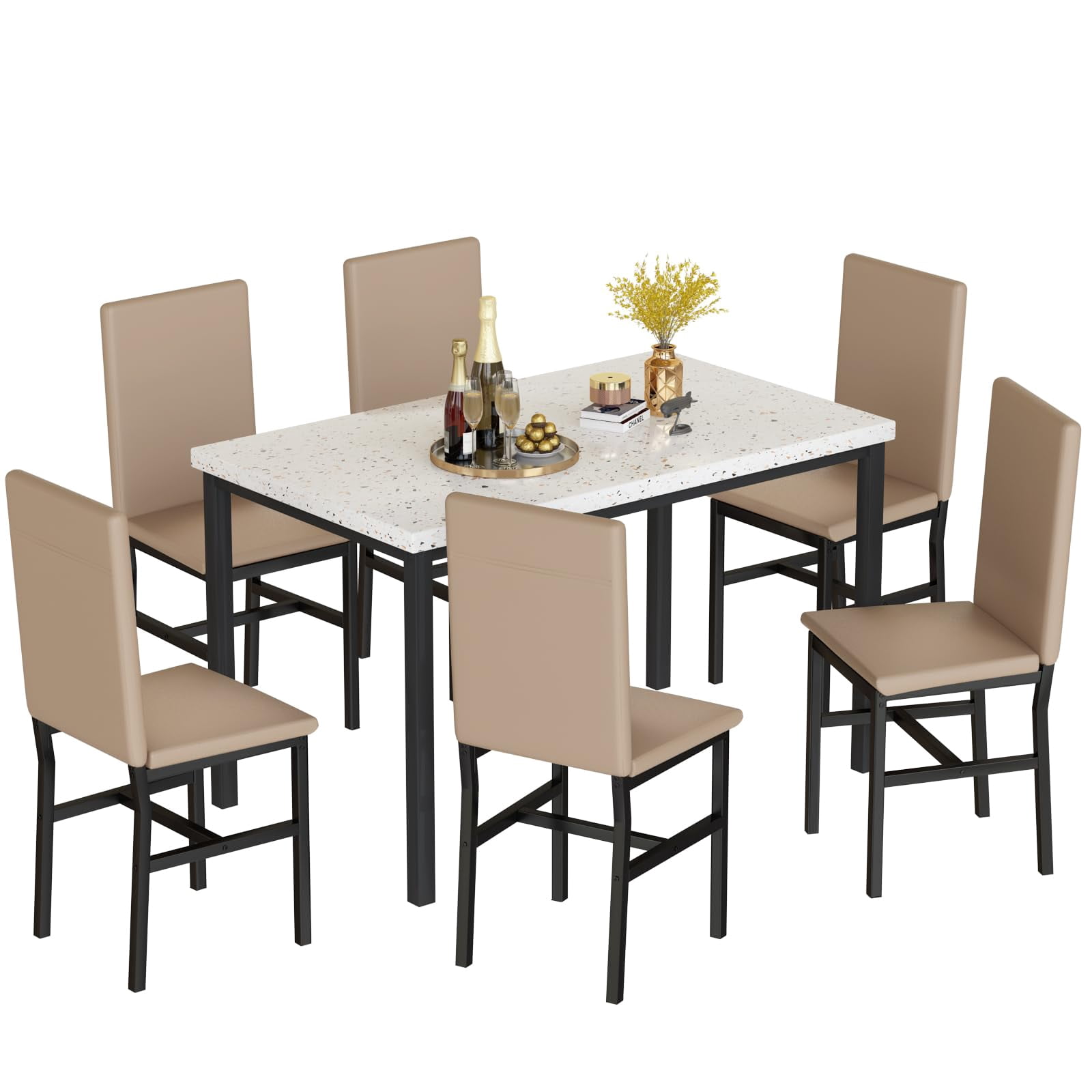 furlinkhm Dining Table Set for 6,Faux Marble Dining Room Table with 6 ...