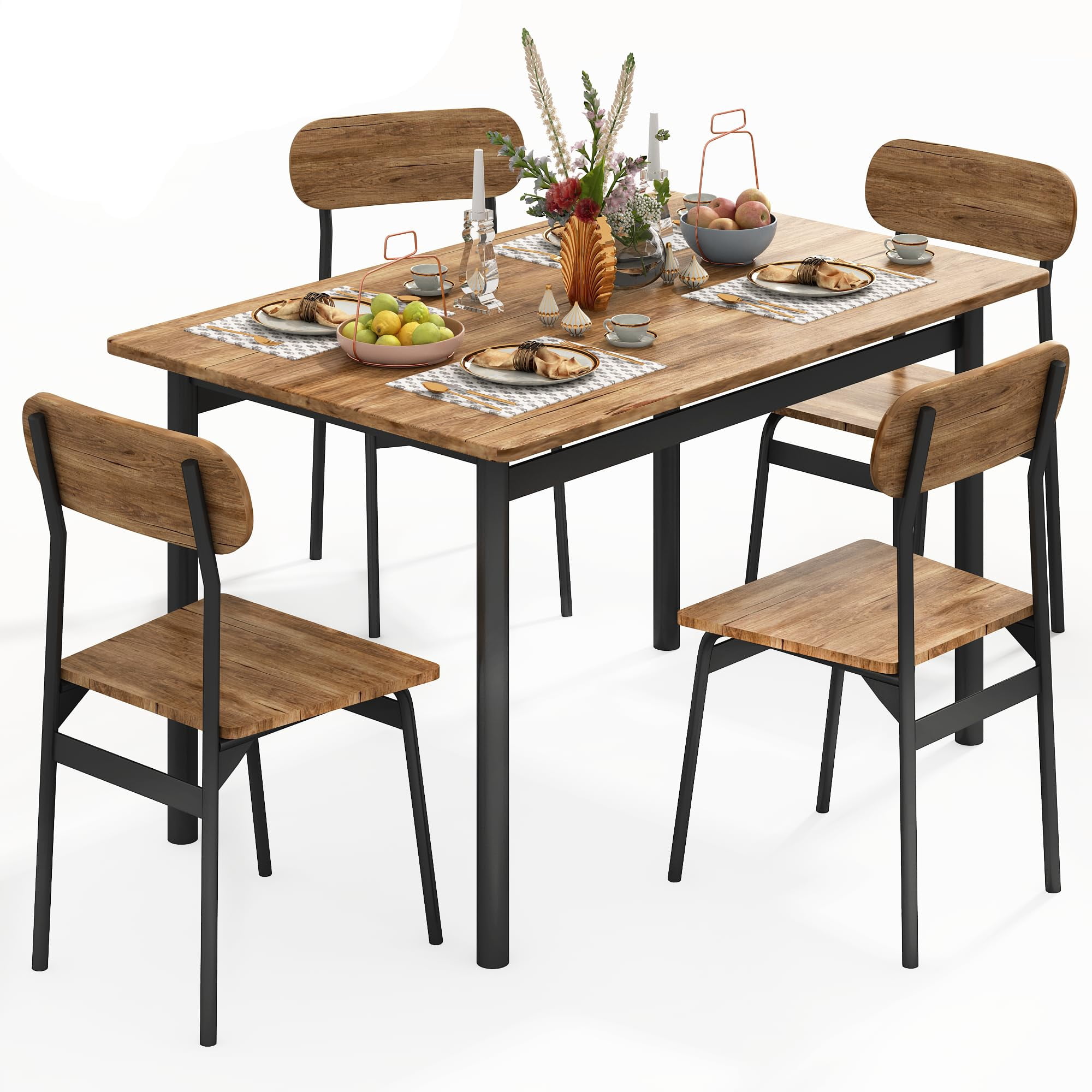 furlinkhm Kitchen Dining Table Set for 4, Modern Rectangular 5 Piece ...