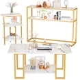 thumbnail image 1 of furlinkhm Marble Coffee Table Set of 3 with 3-Tier End Table & Console Tables, 3 Piece Living Room Table Set with Metal Frame,Accent Table Side Table for Home,Office,Gold+White, 1 of 8