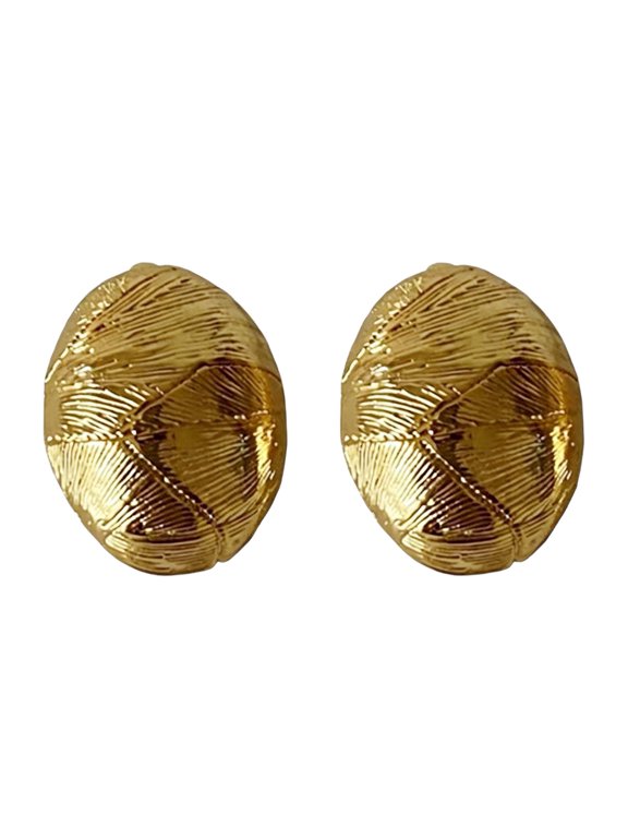 1 Pair Vintage Chunky Gold Plated Earrings for Women, Textured Half Ball Stud Earrings, Minimalist Oval Round Piercing Earrings