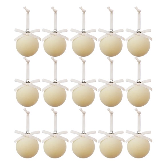 fuxzkrlz 15Pcs Christmas Flocking Ball Hanging Ornaments with Bow Decor, Retro Flocked Christmas Tree Bubbles for Holiday Home Decoration, Lightweight Shatterproof Pendants for Decor