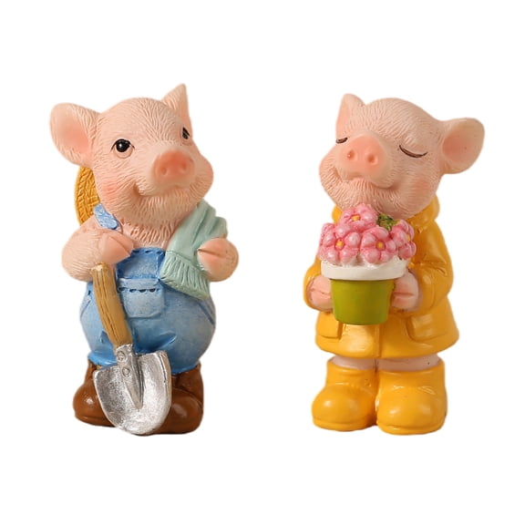 fuxzkrlz 2PCS Micro Landscape Ornaments, Mini Pig Figurines, Durable Resin Waterproof Ornaments, for Potted Plant Landscaping