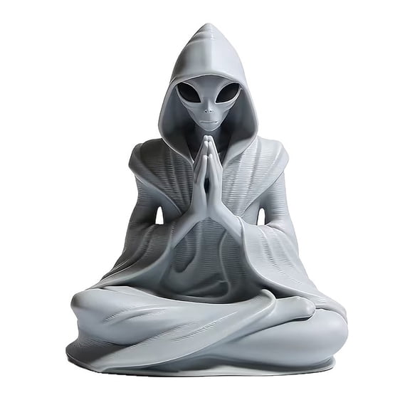 fuxzkrlz 3D Printed Alien Meditation Statue, Zen Desk Decor Ornament, Cute Extraterrestrial Figurine for Home Office, Sci Fi Gift