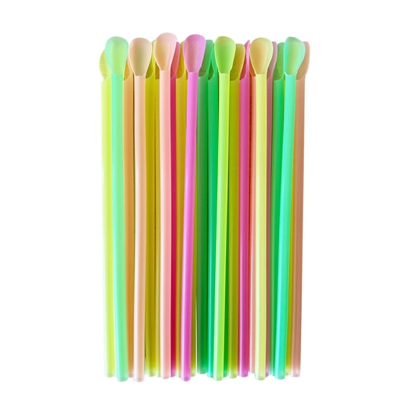 fuxzkrlz 50/100Pcs Spoon Straw for Smoothie, 2 in 1 Disposable Straw with Spoon, Plastic Slush Straw for Milkshake Bubble Tea