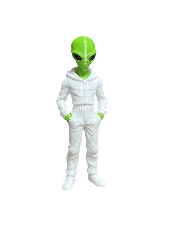 Alien Wearing Hoodie Statue, 3D Printed Green Alien Figurine, Collectible Alien Sculpture, Sci-Fi Desktop Decoration Gift for Alien Lovers
