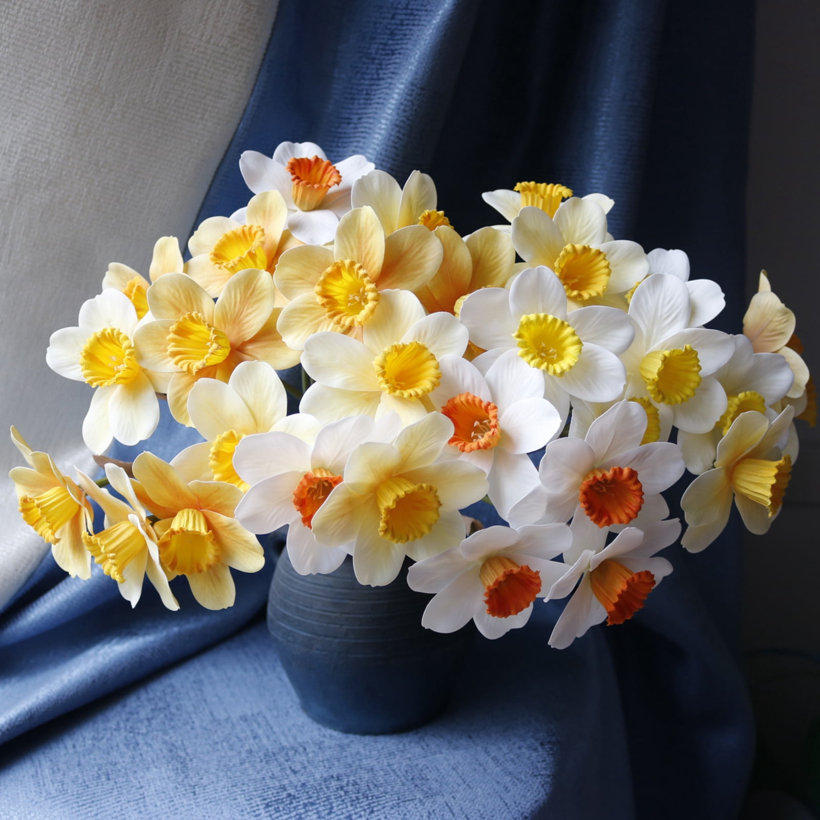 Spring Plant Clips fuxzkrlz Artificial Daffodil Flowers 14.9 Inches Faux Narcissus Flower ...