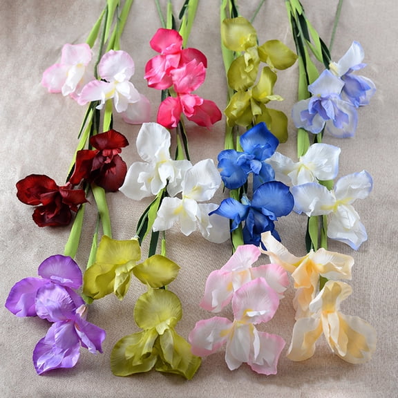 fuxzkrlz Artificial Iris Flower 2 Heads Faux Silk Flower Bouquet Long Stem Fake Iris Flowers for Floral Arrangements Table Centerpiece Party Wedding Decor