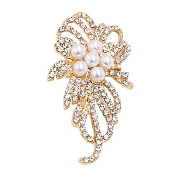 fuxzkrlz Faux Pearl Rhinestone Flower Brooch, Electroplating Alloy Lapel Pin for Women, Sweater Cardigan Coat Business Suit Decoration Accessories