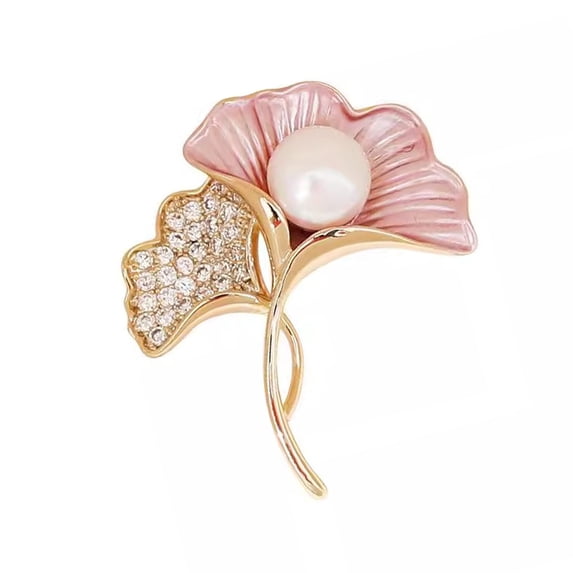 fuxzkrlz Ginkgo Leaf Brooch Elegant Faux Pearl Lapel Pin Rhinestone Leaf Brooch Pin for Women Coats Shirts Scarves Shawls Bags