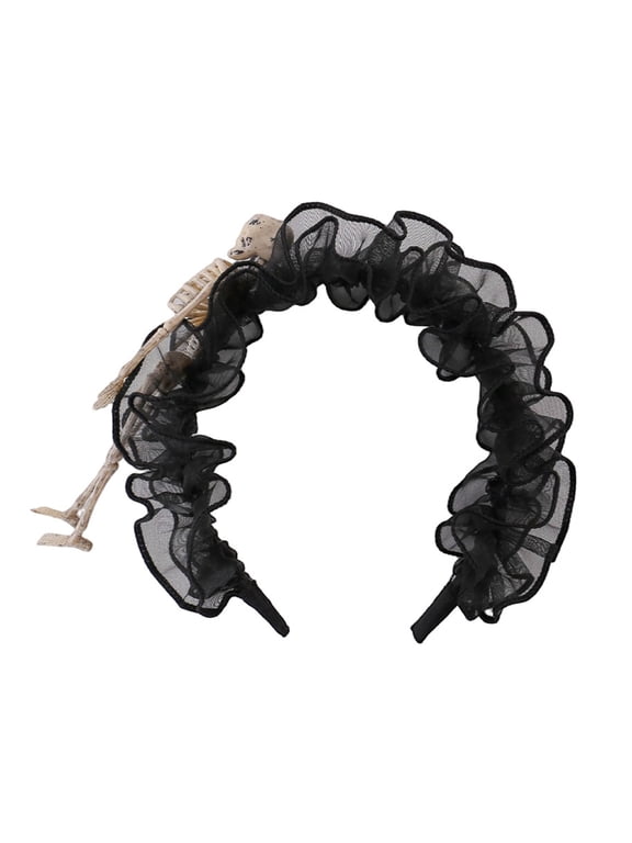 Gothic Headband with Skeleton Design for Women, Soft Pleated Hair Band, Ruffled Mesh Headdress for Lolita Cosplay And Halloween Party Accessories