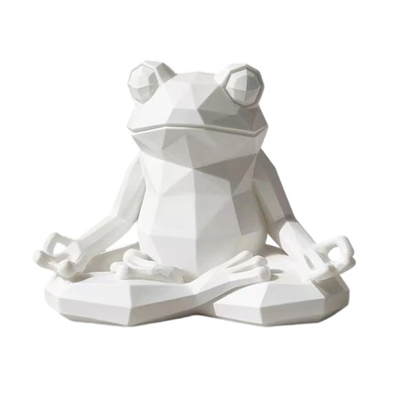 fuxzkrlz Yoga Frog Sculpture, 3D Printed Meditating Frog Figurine, Faceted Frog Sit in Meditation Statue for Desk Shelf Room Zen Decoration