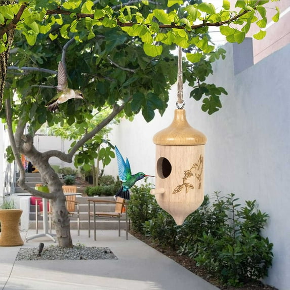 fuyuli Lightweight Hanging Bird Feeder Bird House Bird Feeder Wooden Exterior Hanging Indoor And Outdoor Garden Decoration Bird House Hut(C)