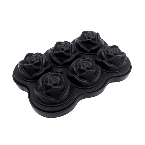 fuyuli Silicone Ice Cube Moulds, 6 hole Rose Shape Ice Cube Moulds, 1PC Ice Cube Tray, Easy to Remove Ice Cube Tray Suitable for Frozen Drinks,Freezers,Whiskey,Cocktails,And Ice Cream (Black)