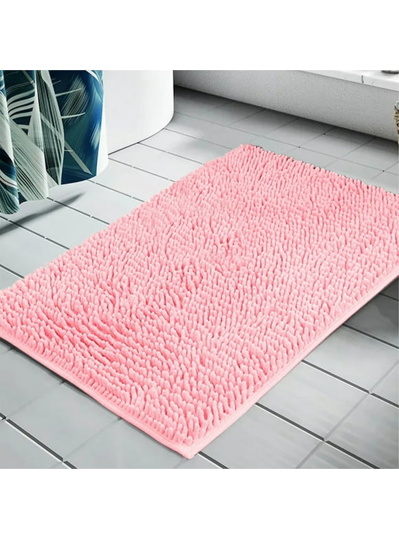 fuyuli Soft & Bath Rugs For Bathroom Quicker-Dry Bathroom Rugs Set Bath Mat With Rubber Backing - Ultra Absorbent Chenille Bathroom Rug Set (Pink 27.56x17.72x0.79in)
